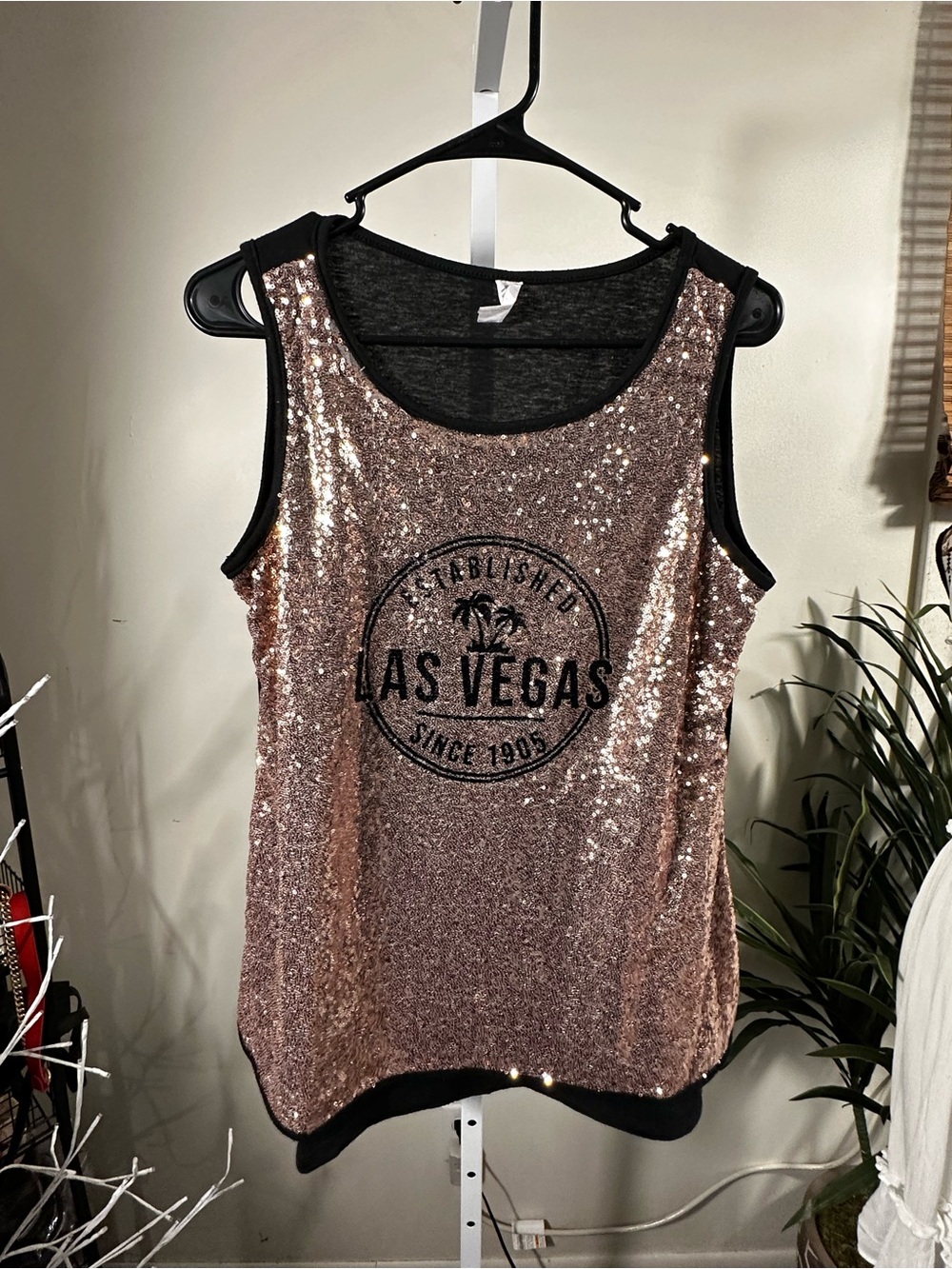 N194. Sequin Las Vegas Tank Top - Rose Gold